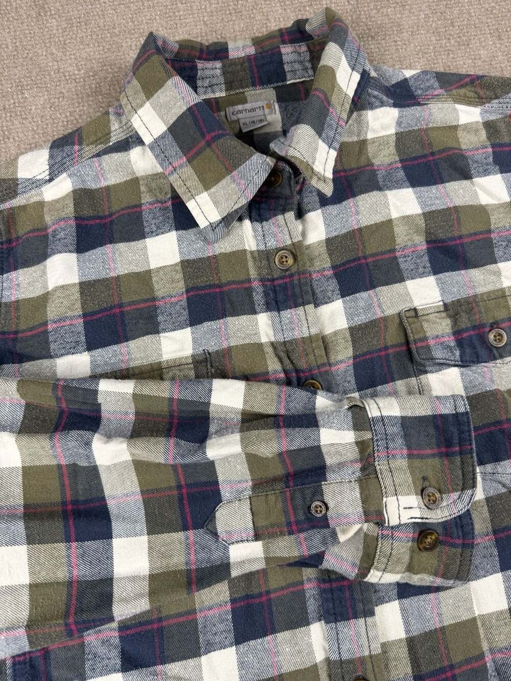 Carhartt Women's Long Sleeve Plaid Flannel Button-Up Utility Work Shirt